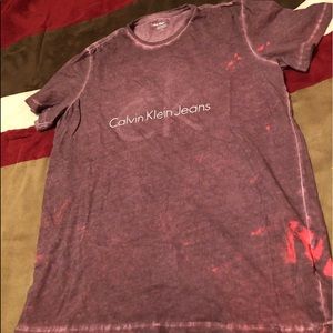 Maroon Calvin Klein T-Shirt (Acid Wash Design)